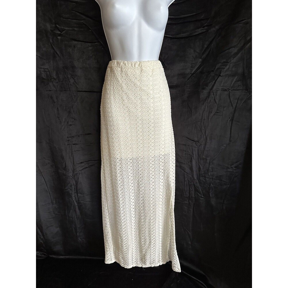 no boundaries Cream Color Lace Maxi Skirt With Front Side Slit